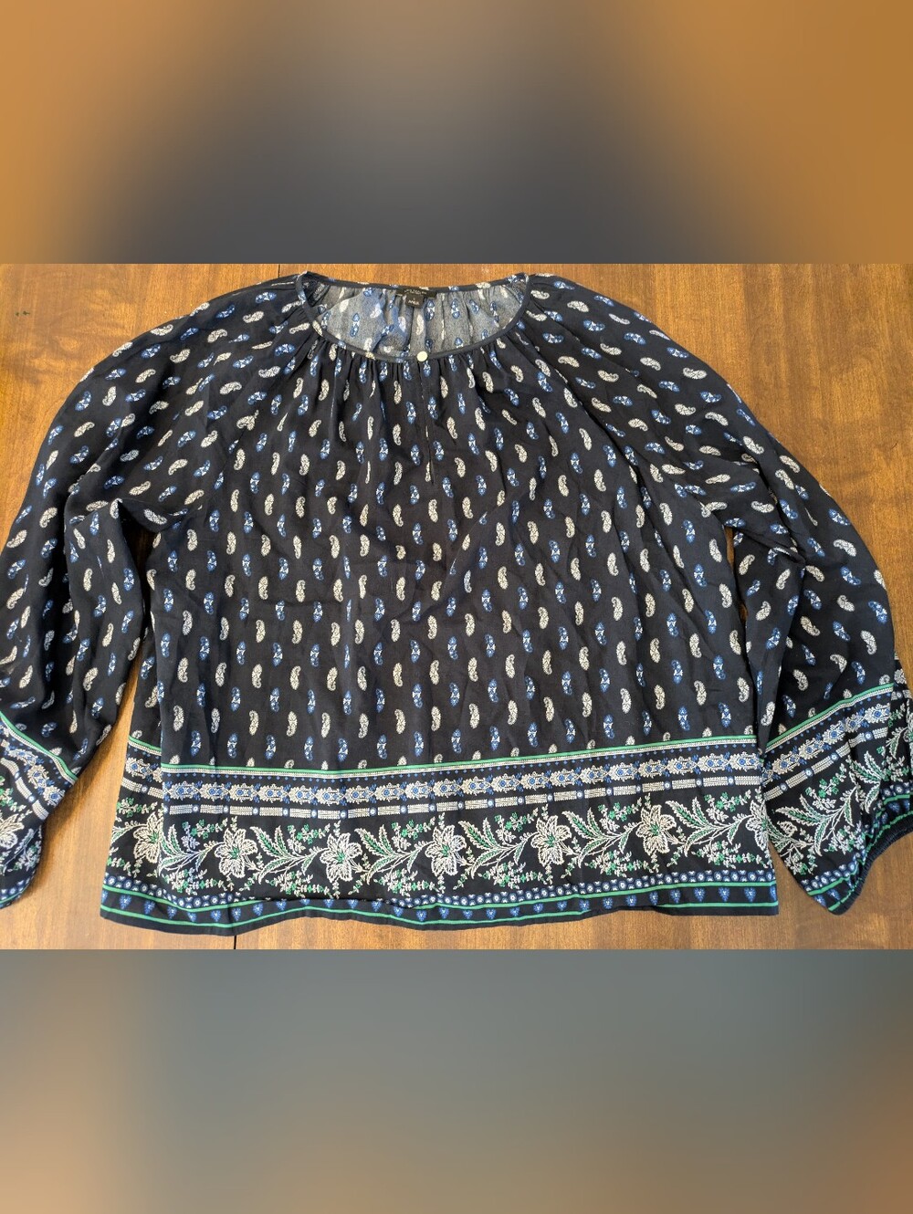 Ann Taylor Navy Paisley Sheer Peasant Top